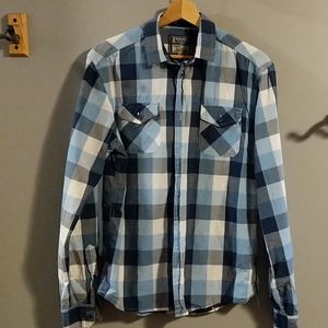 Blue and White Plaid Casual Button Down Shirt